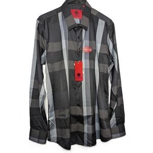Men's Platini Grey/Black Plaid Long Sleeve Button-Up Shirt Size L NWT